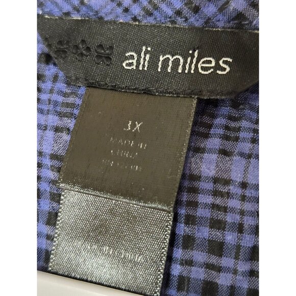 Ali Miles Tunic Top Size 3X Blue Plaid Button-Down Lagenlook Asymmetrical Print - Picture 6 of 9
